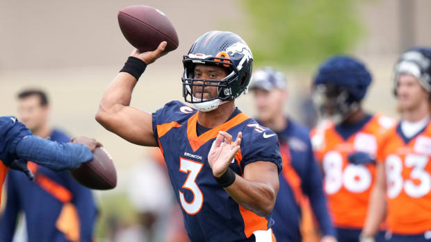 Denver Broncos quarterback Russell Wilson (3) during training camp at the UCHealth Training Center.
